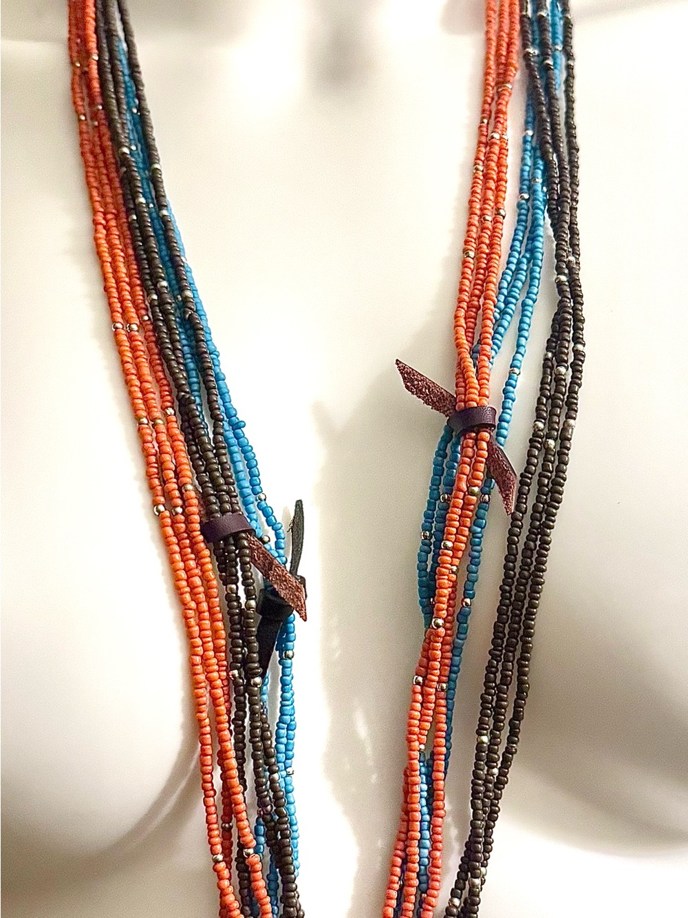 3 Multi Bead Necklaces Turquoise, Orange & Black & Matching Orange Bead Bracelet
